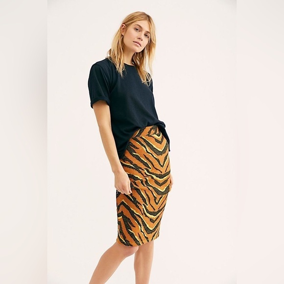 FREE PEOPLE Easy Tiger Striped Knit Stretch Midi Skirt - Picture 2 of 8